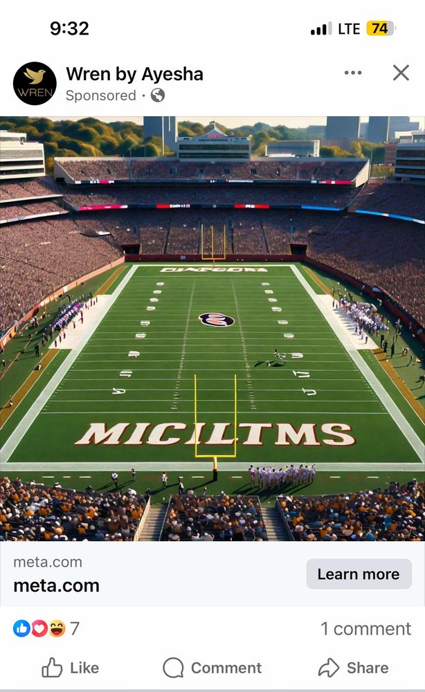 A baffling AI slop football stadium advertisement on Facebook 