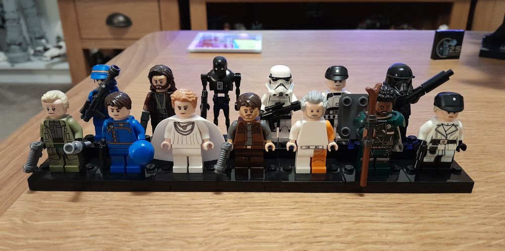 A display of Lego Star Wars minifigures from the TV show Andor. 