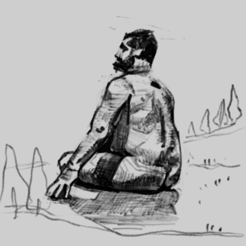 A seated figure