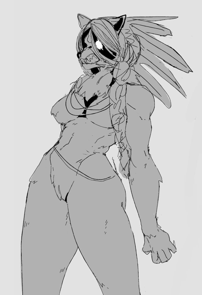 A Native American werewolf lady wearing Apache headdress