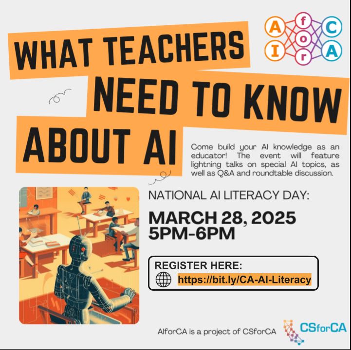 Promo image for AIforCA National AI Literacy Day event.