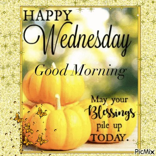 a happy wednesday good morning card with pumpkins and butterflies