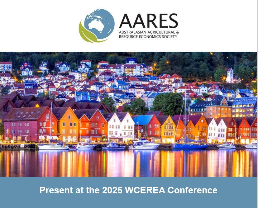 There is an opportunity for up to two 10-minute presentations from AARES members at the World Congress of Environmental and Resource Economics Association (WCEREA) session on "Critical Minerals and the Just Clean Energy Transition” at the 30th Annual Conference of the European Association of Environmental and Resource Economists - Bergen, Norway, 16-19 June 2025.

Any current AARES members with expertise in this thematic area who would be interested in presenting/participating and bring Australasian perspective in person or via Zoom without travel, please send an abstract and one paragraph statement regarding relevant expertise and motivation by March 27th. A sub-committee of the Executive will rank and choose among proposals if there are more than 2. 
•	Only current AARES members are eligible to apply
•	Send your application to AARES Central Office (office@aares.org.au)
•	Deadline for applications is Thursday 27 March, 2025

For more information about this conference, please click https://www.eaere.org/events/annual-conferences/eaere-30th-annual-conference/