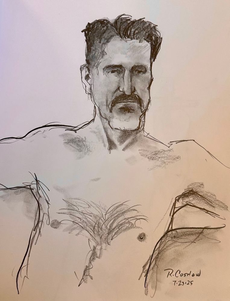 Pencil portrait of a shirtless man 