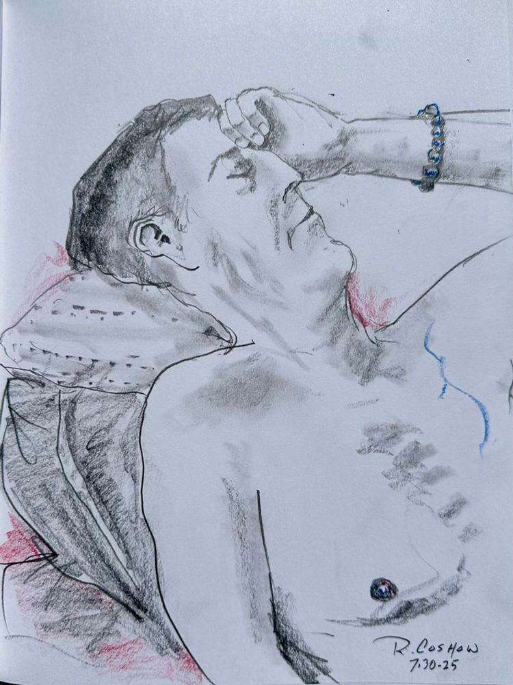 Pencil portrait of a shirtless man 