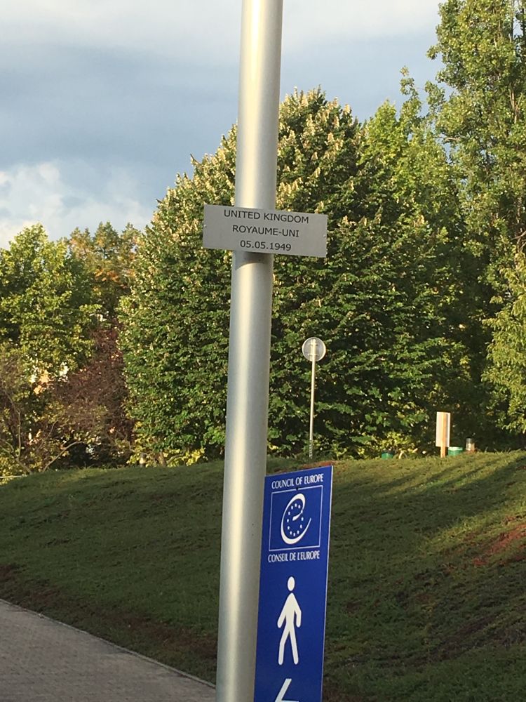 A flagpole at the Council of Europe in Strasbourg 🇫🇷 showing the date the 🇬🇧 joined, 05.05.1949 - the 🇬🇧 was one of the six founding members
