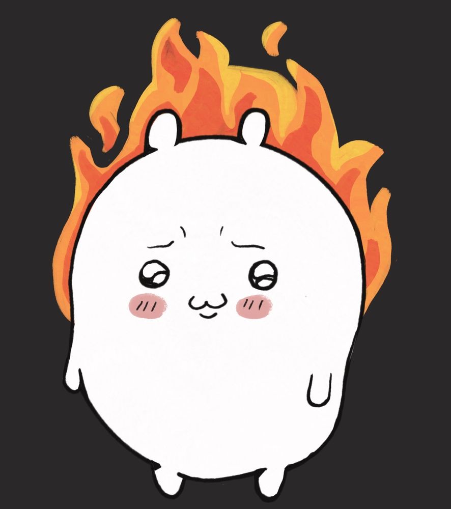 a drawing of chiikawa on fire
