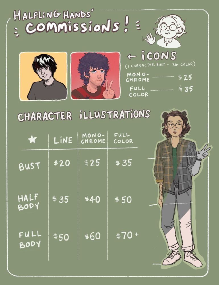 Jack's commission sheet showing their price breakdowns. This info is accessible in text form on their website, which is linked in the post text