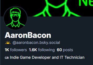 Screenshot of my BlueSky Profile, with 1K followers, 1.6K Following and 60 posts