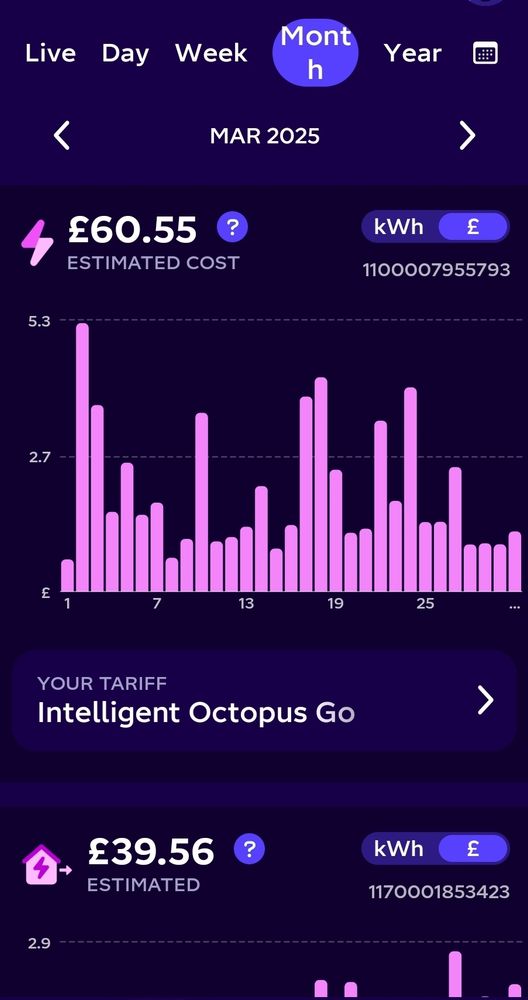 Octopus app screen shot for March 2025