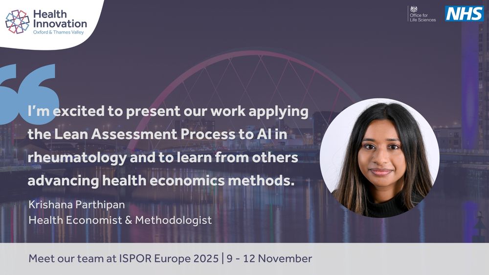 A headshot of Krishana Parthipan on a backdrop of Glasgow with a quote. Meet our team at ISPOR Europe