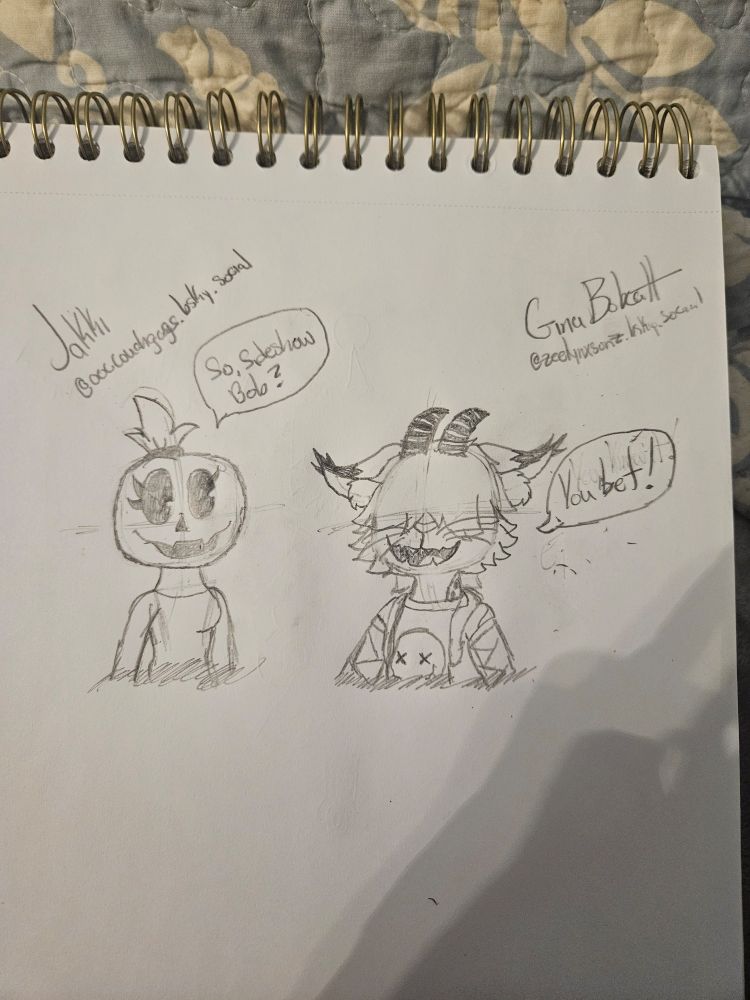 Jakki (by @ooccouchcags ) interacting with my OC Gina Bobcatt (any pronouns), a lynx-imp hybrid. Jakki's text box says "So, Sideshow Bob?" while Gina's says "You bet!". The two of them are both having a conversation about how Sideshow Bob is Gina Bobcatt's crush. 