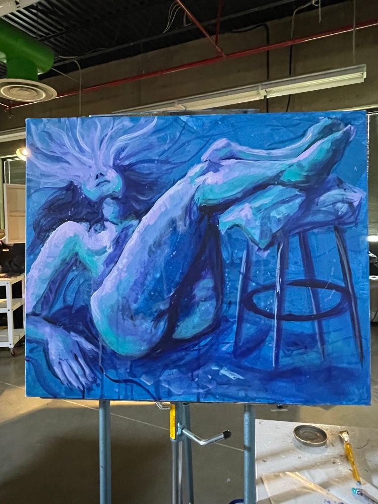 I got rid of the eyes. And added teal, as well as more shadows. 