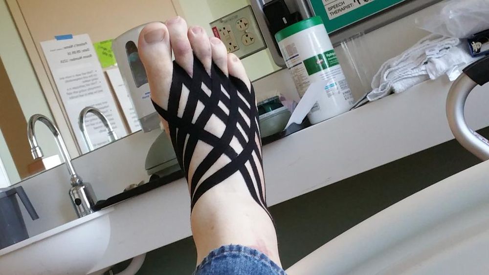 Foot with weird bandages.