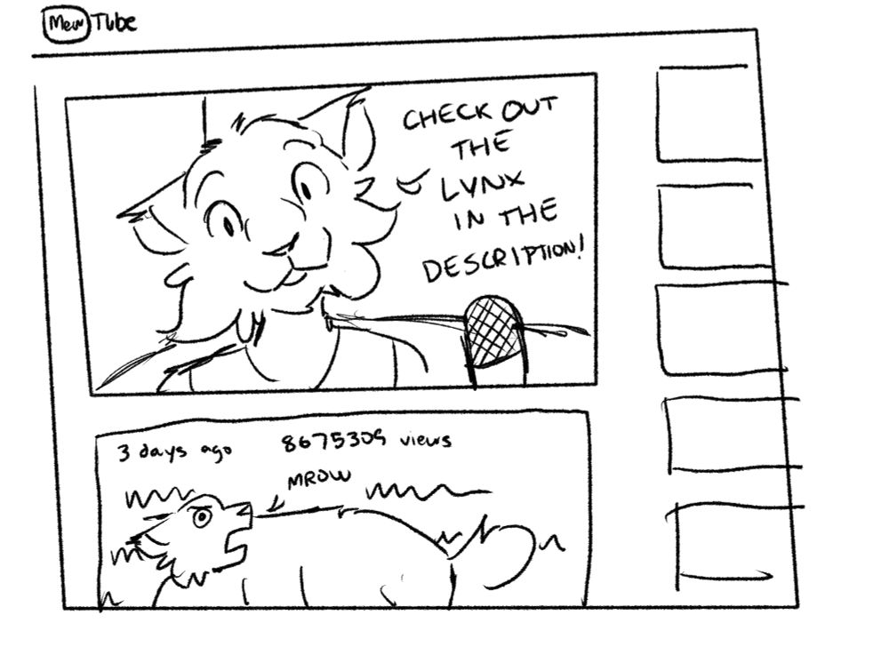 sketched out pun of a youtuber saying to "check the links (lynx) in the description" as if it's an ad read and there is literally a lynx down there 