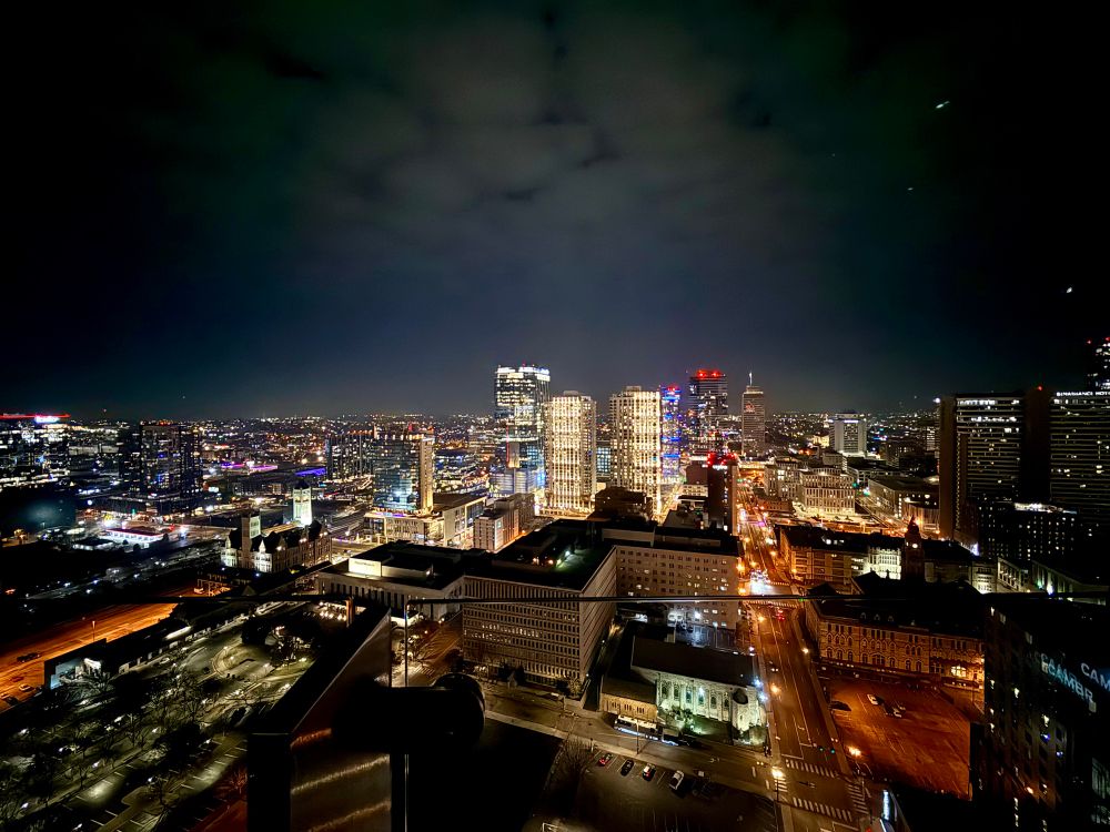 Night view from above of Nashville downtown all lit up