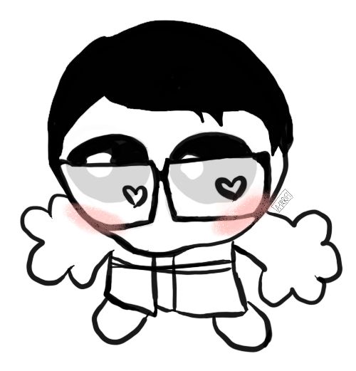 a black and white doodle redraw of a meme, Lodi looking up with unnaturally big cute eyes