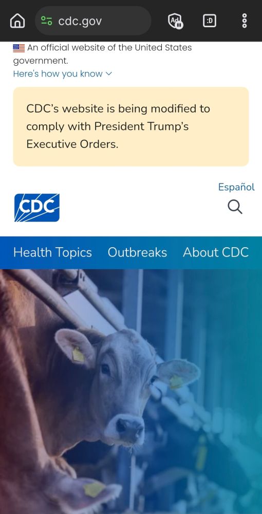 screenshot of cdc.gov page indicating that the website is being modified to comply with trump's nonsense. 