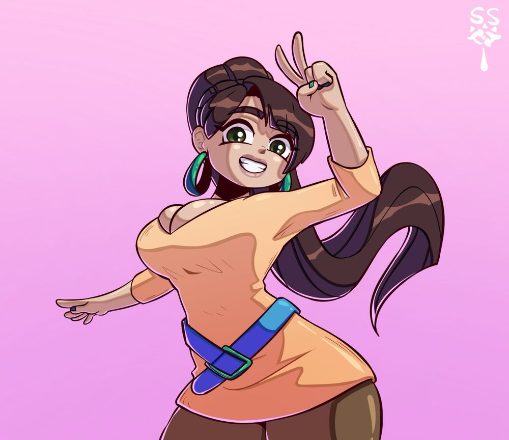 Notzackforworks sona Zi posing cutely with a peace sign