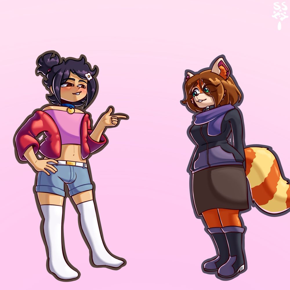 A timeskip after my oc elliot and beatheartista’s sona swap bodies, where they both seem more comfortable and are dressing more like their bodies, with elliot growing out his/her hair and wearing a skirt, while bea is wearing femboy-ish clothes