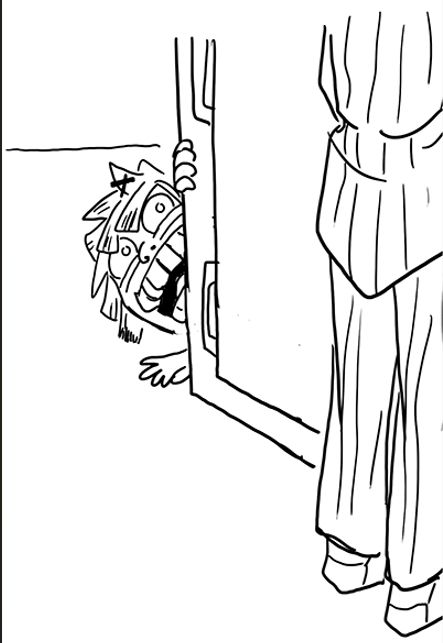 A weird looking Powder is crawling on the floor staring up at him like a mutant