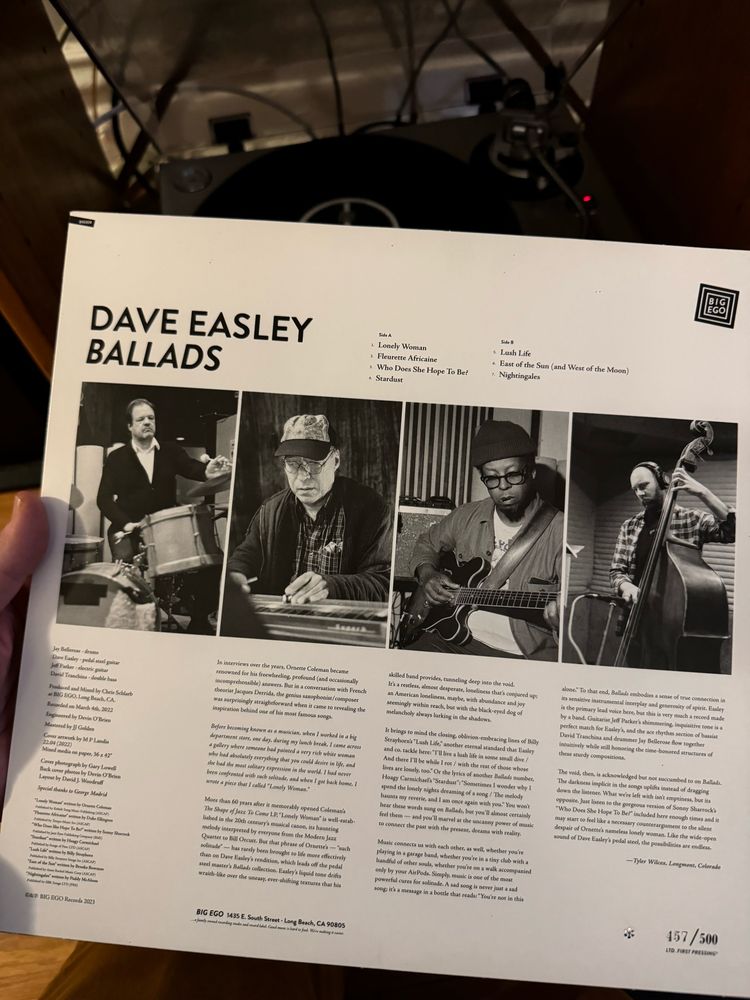 Back cover of Dave Easley’s album Ballads