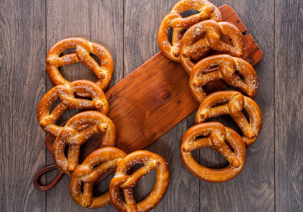 Bavarian pretzels on a wooden board