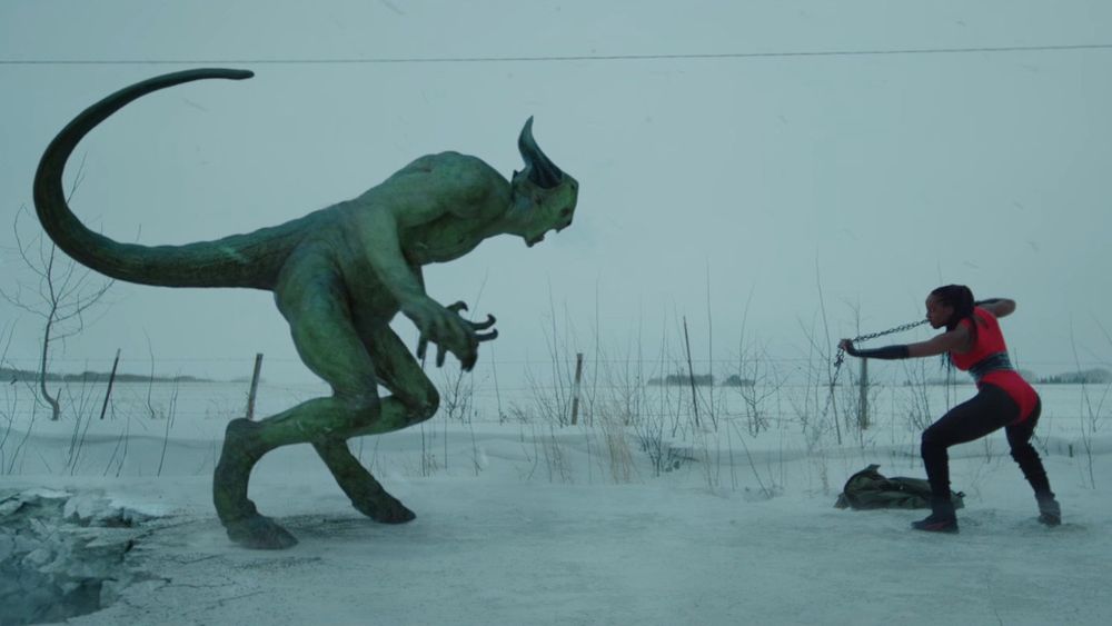 On the left is one demonically sexy demon, with the classic hoofy action stance and tail proudly curled high, clearly all set to launch into one epic knock-down, drag-out ass-kicking brawl. On the right, facing them down, is one human warrior, admittedly also classically superhero-sexy, and she's got some weapon or other. Shit is about to get real, fun fact. 