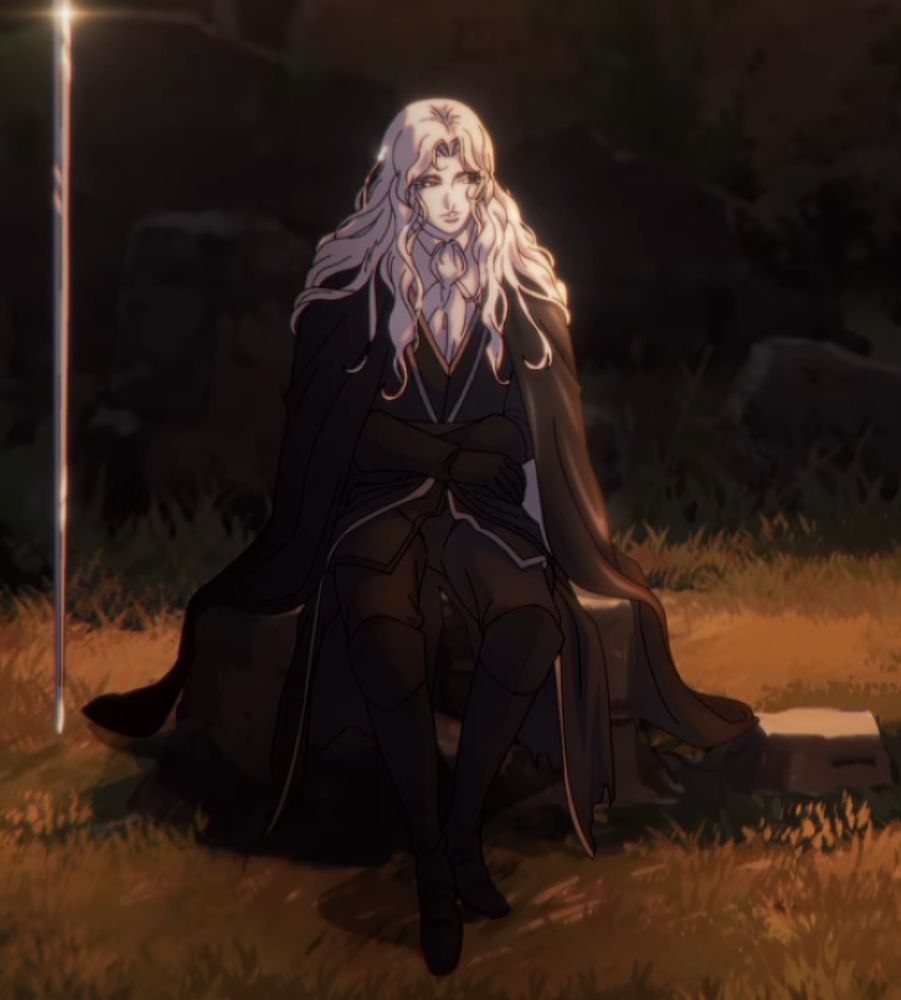 Alucard from Castlevania: Nocturne sitting politely