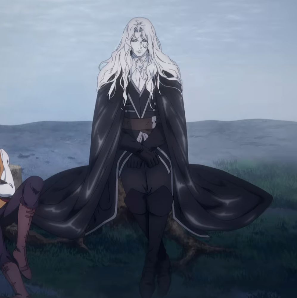 Alucard from Castlevania: Nocturne sitting like a princess