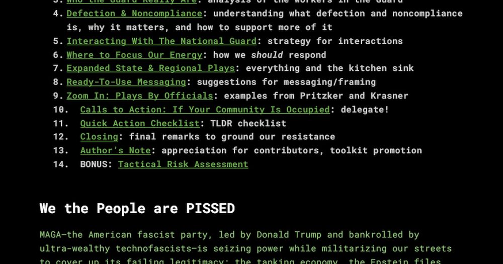 Table of Contents (click to jump ahead) We the People are PISSED: statement/intro Situation Report: current status of militarization Who the Guard Really Are: analysis of the workers in the Guard Defe...
