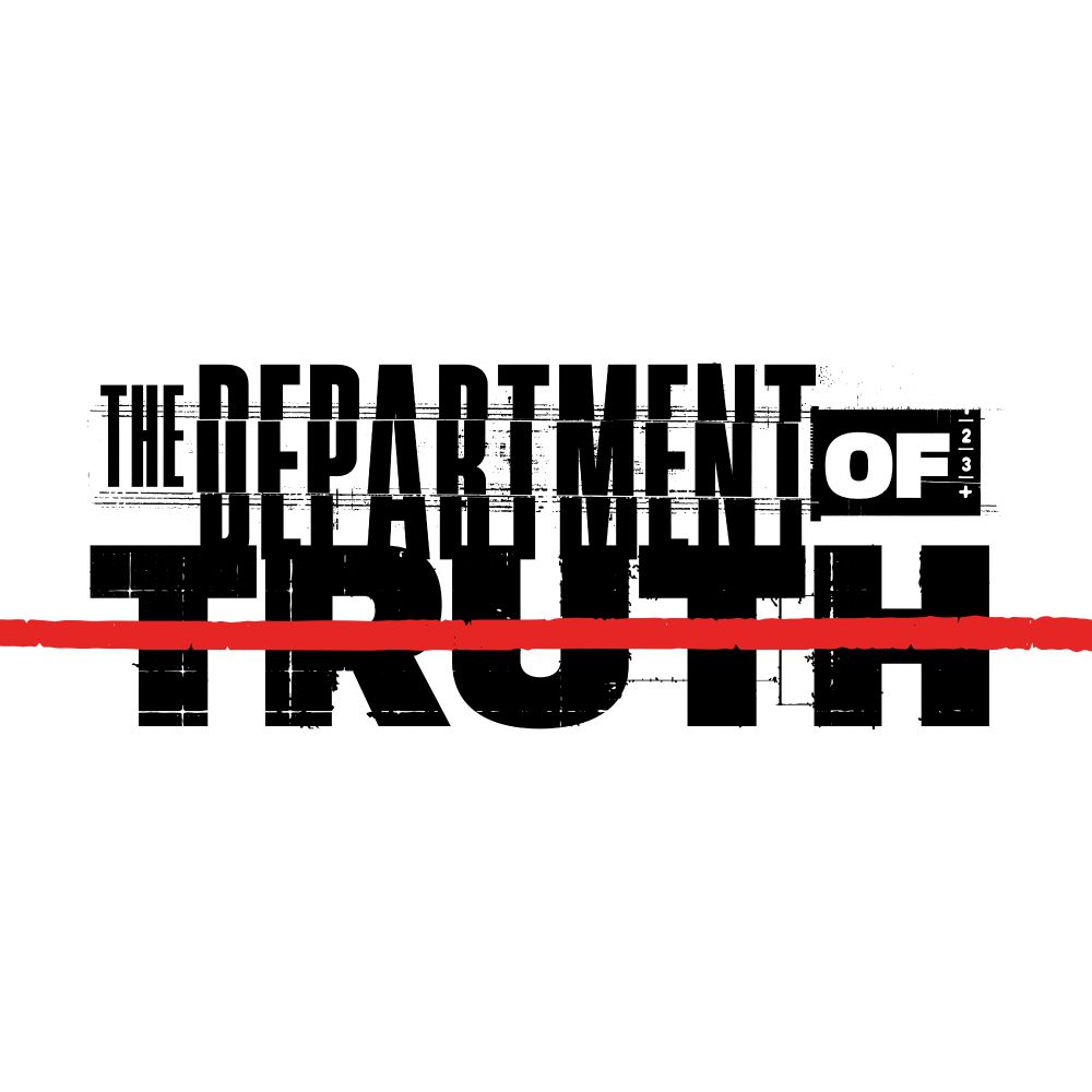 Logo for the comic book The Department of Truth. Looks like it's composed of photocopied papers what have been shredded and put back together again.