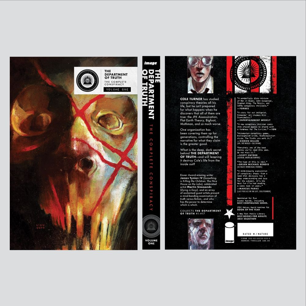 Front and back cover for the first deluxe hardcover for The Department of Truth.
