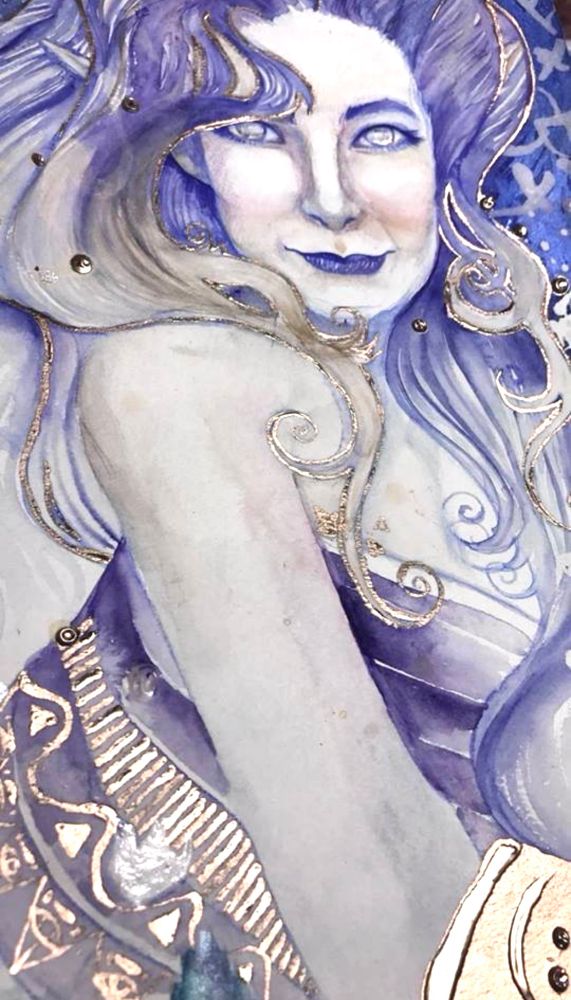 Painting of a gorgeous soul of a woman in my life, in a Gustav Klimt abstract expressionist style. The colors are warmer in some angles but it was such a complicated piece to photograph. Many pictures of this painting have been lost to Meta / Facebook / Instagram deleting me (twice) for protesting online for Black Lives Matter, the Hispanic community, & being Anti Trump since 2018. For now, we enjoy what we have until new photos are made. 🤍✨