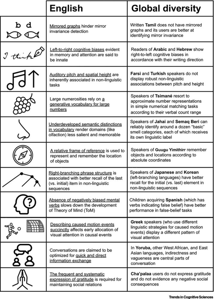 Illustrative examples of biases due to English use