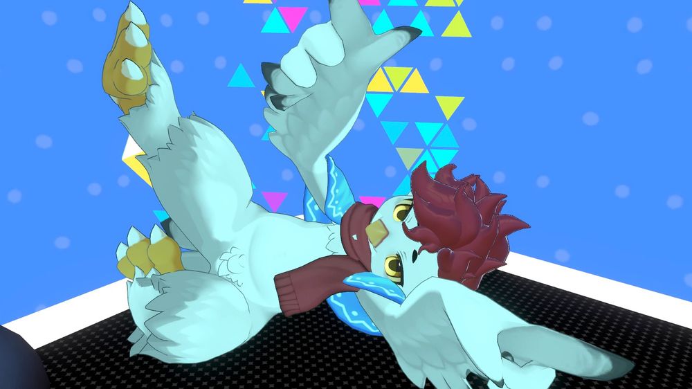 A VRChat avatar of a chicken breakdancing