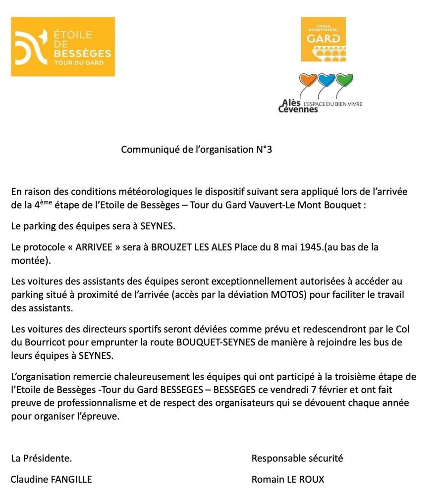 French communication of Etoile de Besseges organizers