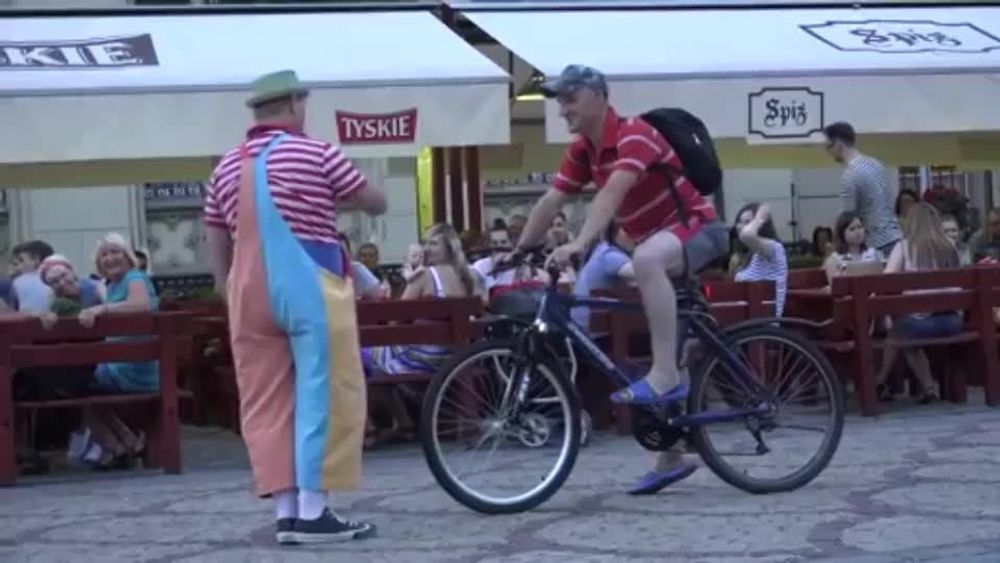 Hero clown save cyclist