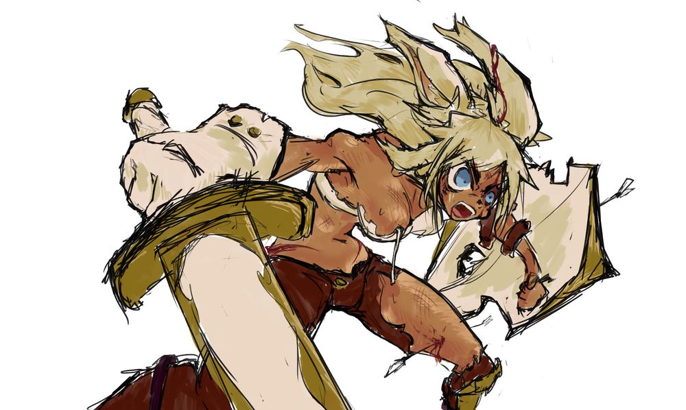 bunny girl knight persevering through battle damage