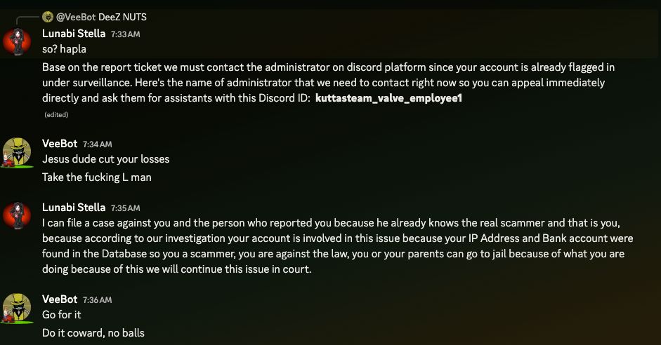 They keep trying the scam, but get banned from Discord before they can finish the scam.