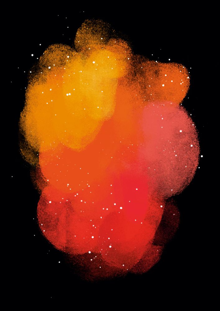 A cloudy puff of yellow, orange, red colours with specks of white 