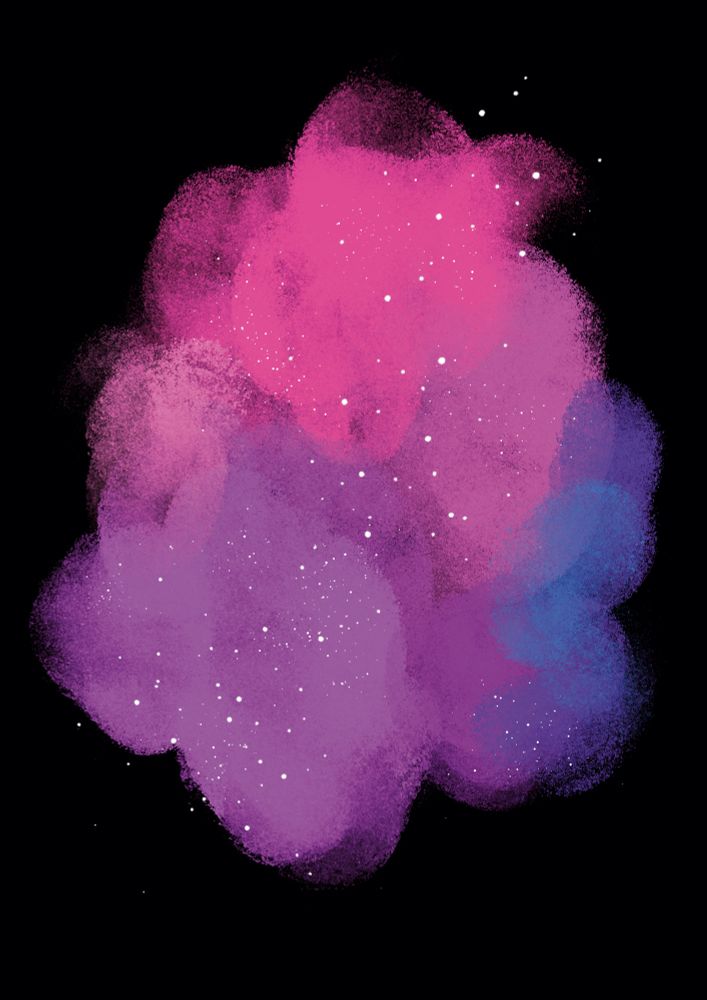 A cloudy puff of pinkish purple colours with specks of white 