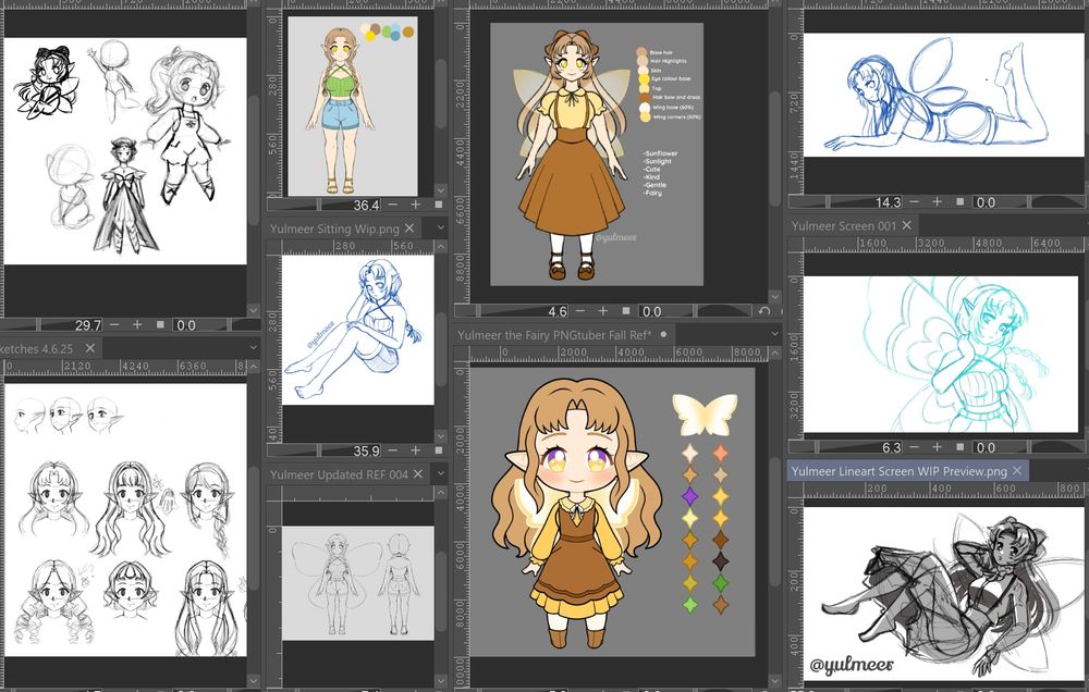 A group of sketches for Yulmeer's PNGtuber.