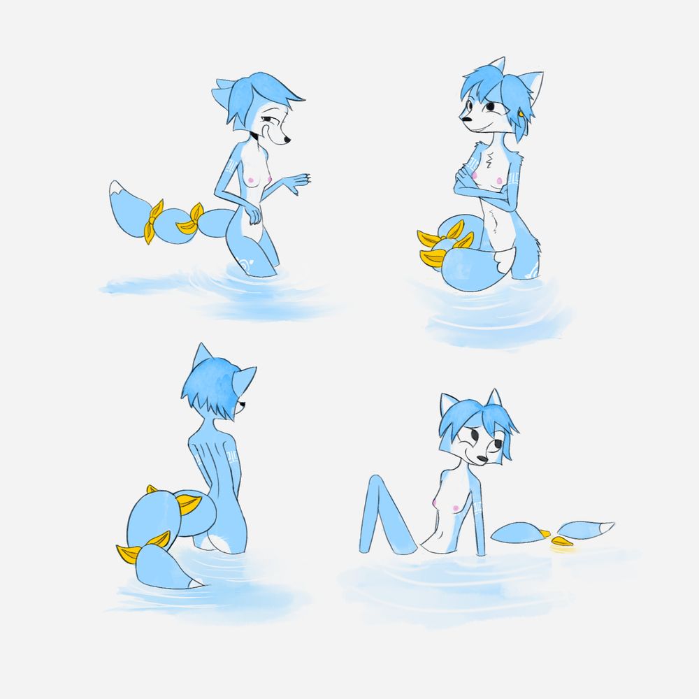 four vignettes of krystal blue fox nude in the water