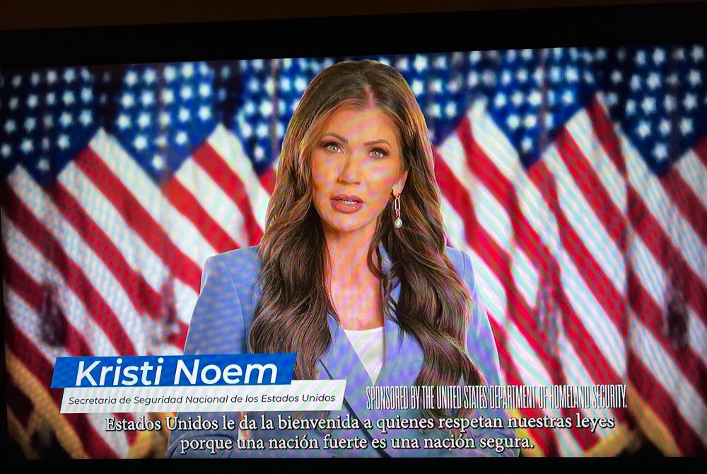 TV ad of Kristi Noem with Spanish caption inviting immigrants to self deport