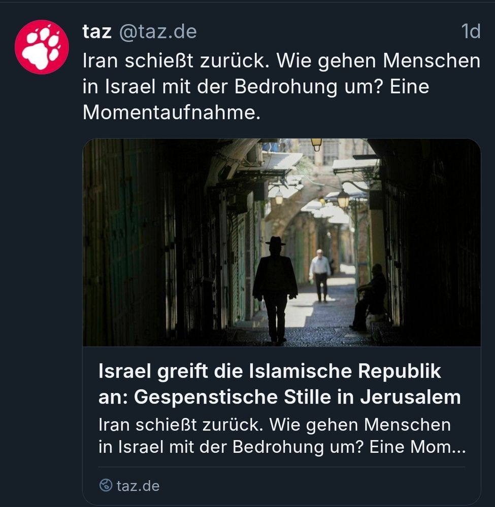 Screenshot of Taz.de article in German, posted on Bluesky one day ago 