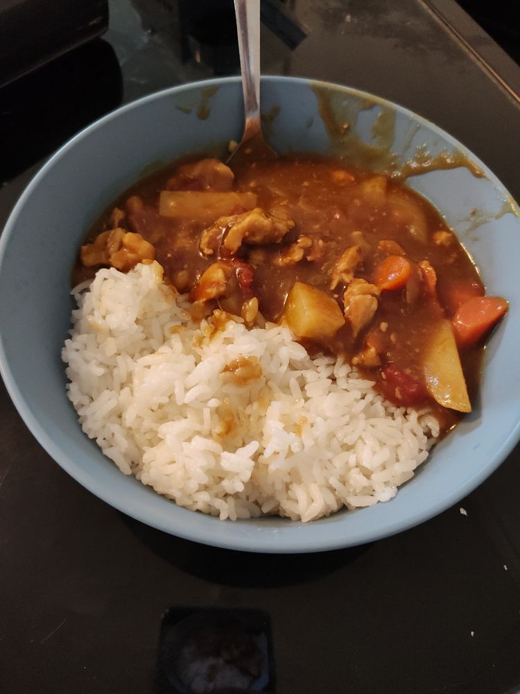 Japanese Curry Rice in a blue bowl