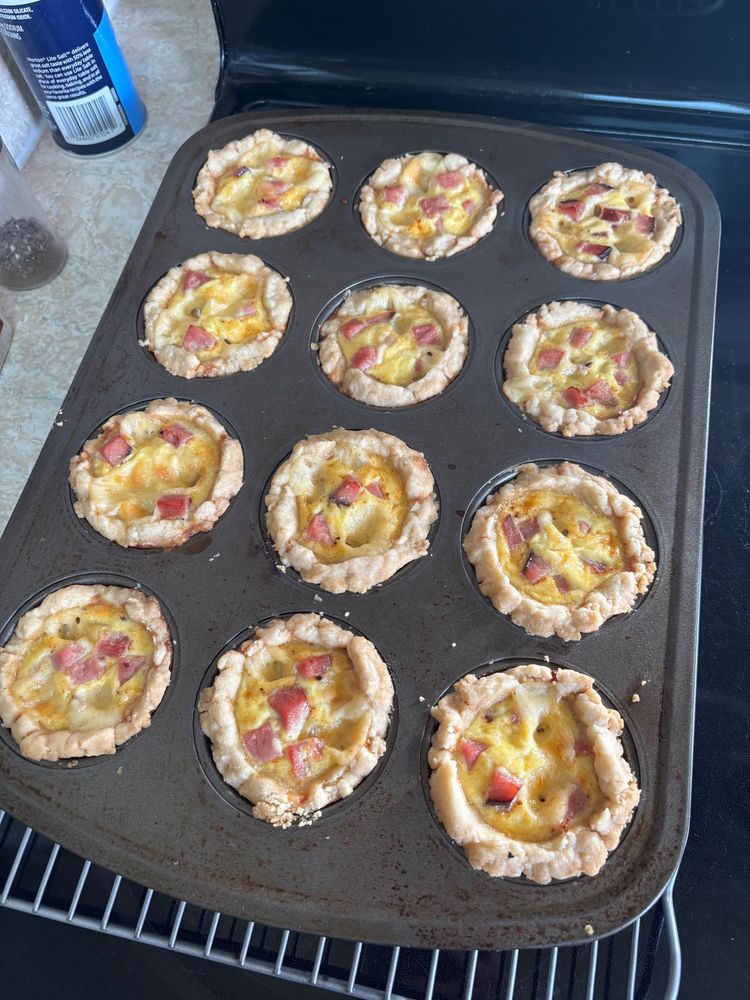 Little quiches Lorraine in a muffin pan. I have been spending a LOT of time watching Great British Bake Off recently. 