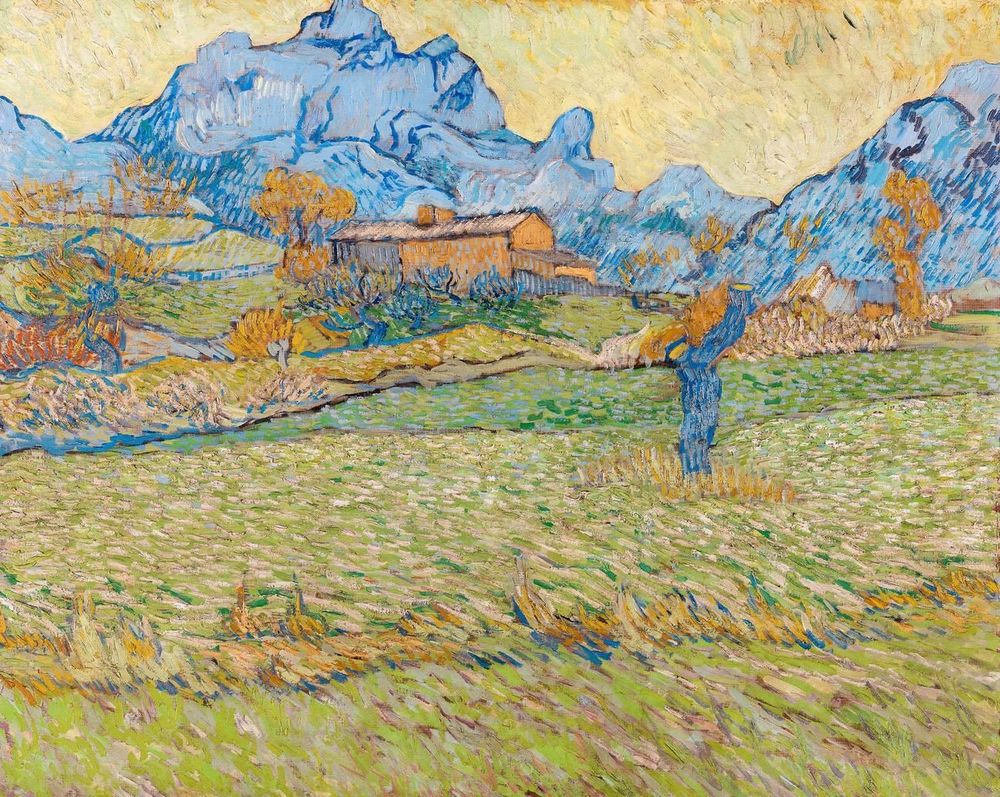 Wheat fields in a mountainous landscape, Vincent van Gogh  1889