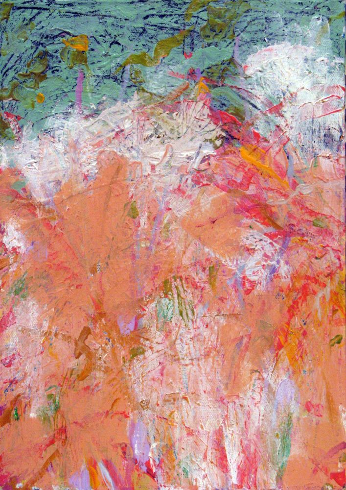 Semi abstract image of flowers, done with thick paint. 